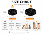 Size chart comparing medium and large black slow feeder bowls with pet weight ranges
