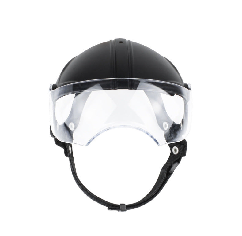Lyypet small dog helmet with clear front visor and black adjustable chin strap