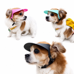Lyypet pet sun visor hat lifestyle images showing pink, blue and black visors on small dogs