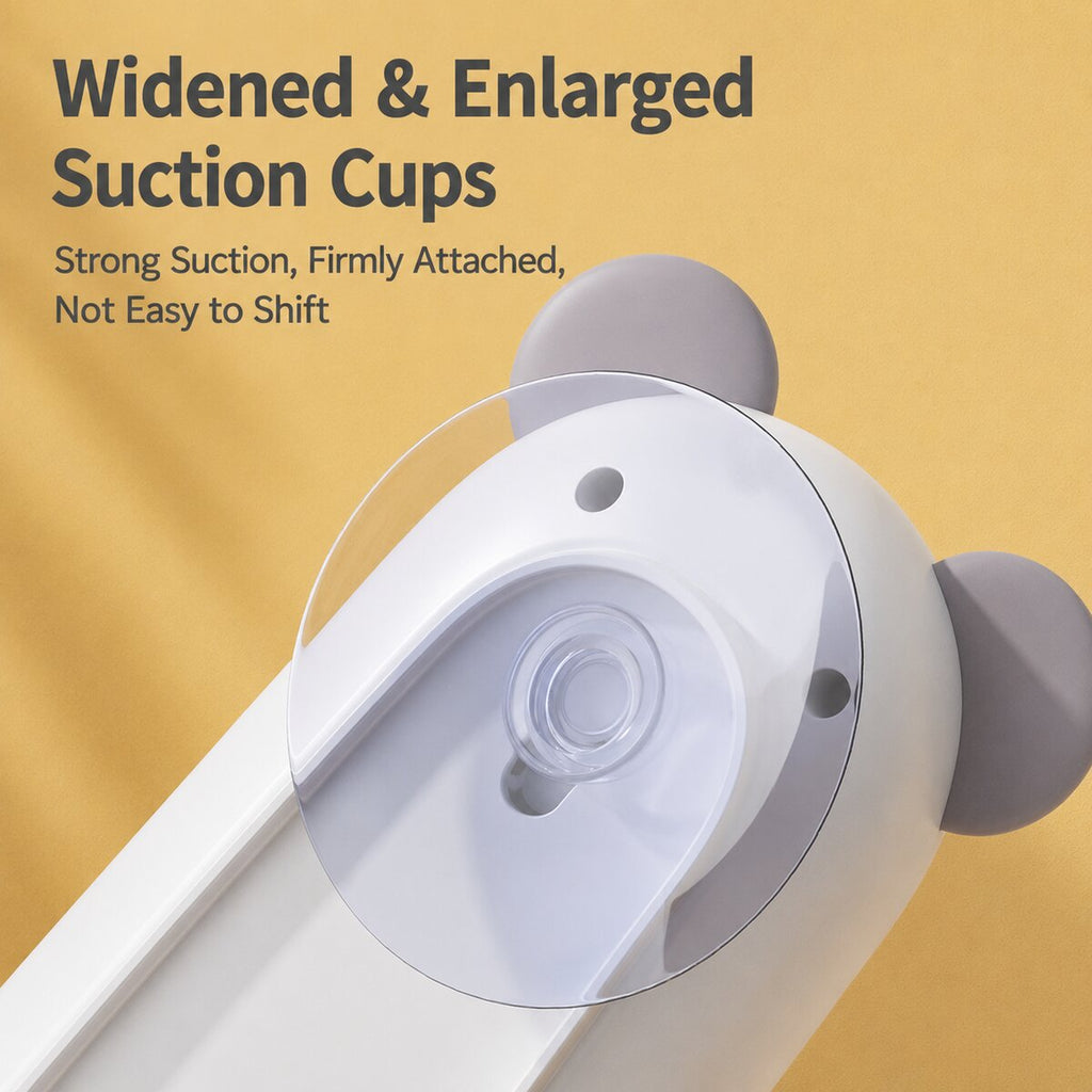 Close-up of widened suction cup on white mouse cat toy against a yellow background
