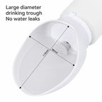 Close-up of white wide-mouth dog water bottle trough with leak-proof outlet